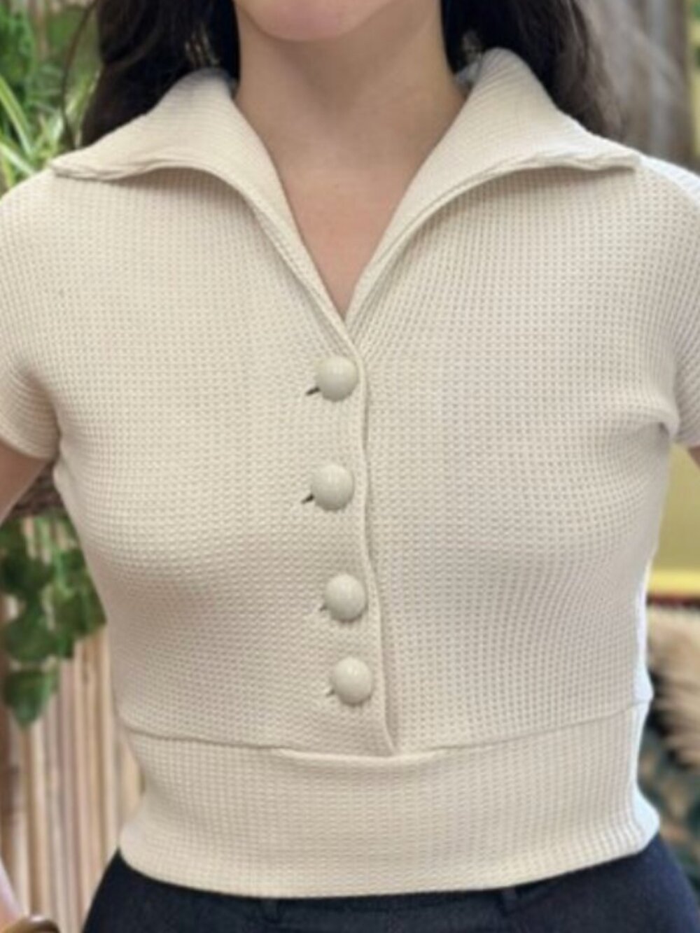 Freddies of Pinewood White/ Ivory Cotton Waffle Wonder Top 1950s Style Medium